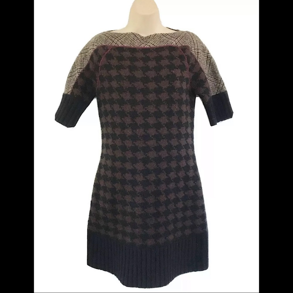 Billy Reid Black Brown Houndstooth Sweater Dress